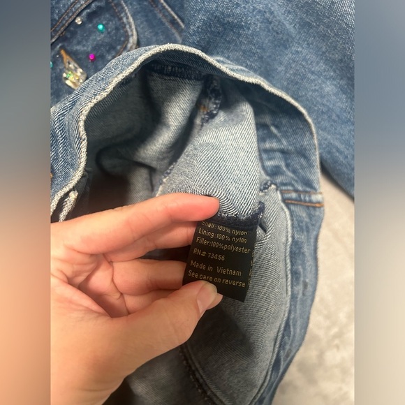 Lee Denim Trucker Jacket Women’s Large Blue Buttons Rhinestones Bedazzled - Picture 4 of 11